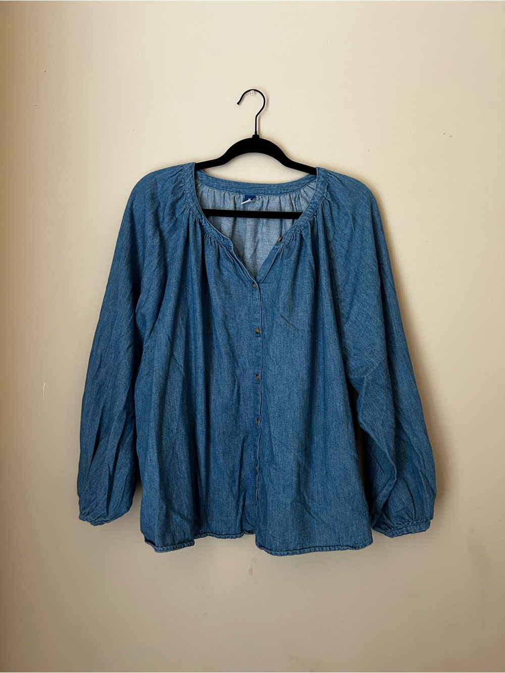 Old Navy Washed Blue Button-Front Peasant Top